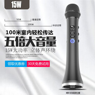 快樂(lè)相伴 15W麥克風(fēng)音響一體話筒掌上KTV聲卡無(wú)線電視K歌神器外放全民k歌手機(jī)藍(lán)牙直播喇叭車載音箱 炫酷黑