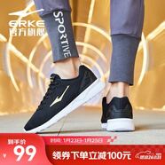 鴻星爾克經(jīng)典款跑鞋男鞋舒適厚底耐磨休閑運動(dòng)鞋透氣網(wǎng)面防滑跑步鞋百元券 正黑/國王金 44