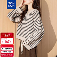 唐獅2025秋季女復古風(fēng)條紋圓領(lǐng)套頭毛衣短款時(shí)尚簡(jiǎn)約百搭文藝風(fēng)