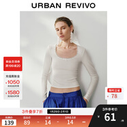 UR2025秋季新款女裝拼接蕾絲短款修身長(cháng)袖T恤UWH450100 本白 M