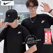 耐克（NIKE）情侶短袖男裝女裝 純棉運動(dòng)服圓領(lǐng)跑步訓練休閑舒適柔軟T恤衫上衣 AR4999-013/單件 黑色男女同款 S