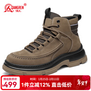 強人3515男靴冬季保暖工裝靴頭層牛皮羊毛靴厚底防寒馬丁靴 土黃 42