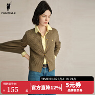 POLOWALK紅色麻花針織開(kāi)衫女秋冬新款保羅女裝新年本命年毛衣開(kāi)衫外套上衣 灰綠 S (155)
