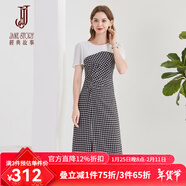 經(jīng)典故事（JANE STORY）2024新款高端精致設計感格子連衣裙女時(shí)尚氣質(zhì)雪紡拼接假兩件裙子 R73黑白格 2XL