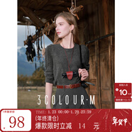 三彩2025秋款泡泡袖針織衫設計感中袖毛衫圓領(lǐng)套頭衫短款M 深邃灰 XL 170/92A