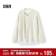 森馬（Semir）毛衣女冬圍巾蕾絲V領(lǐng)絞花寬松2025優(yōu)雅小性感套頭衫109725107011