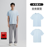 太平鳥(niǎo)男裝 夏短袖T恤男干爽面料時(shí)尚運動(dòng)服純色體恤打底衫潮 天藍（合體）干爽面料 無(wú)感印嘜 建議拍大一碼 2XL