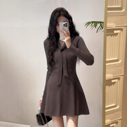澳顏萊法式氣質(zhì)針織連衣裙子女秋冬季2025新款感小個(gè)子收腰a字短裙 咖色超好看的冬裝連衣裙_出席重要場(chǎng)合的裙子_大方得體 S 40_45kg_