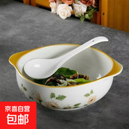 陶瓷雙耳碗新款大號家用防燙釉下彩水煮魚(yú)大菜盆好看湯碗配白湯勺 山茶花（9英寸） 2件套 雙耳碗1個(gè)裝+白湯勺1只