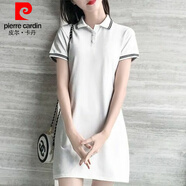 皮爾卡丹（pierre cardin）2024夏新款顯瘦運動休閑短袖POLO衫領(lǐng)中長款T恤:保羅連衣裙女 白色 S:建議80-90斤