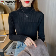 啄木鳥(niǎo)秋冬打底衫女新款時(shí)尚洋氣修身鏤空蕾絲半高領(lǐng)打底衫毛衣 黑色 S 85-95斤