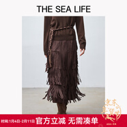THE SEA LIFE歐海一生時(shí)髦流蘇半身裙女25秋冬新款復古蛋糕裙220038 黛蝶棕 S