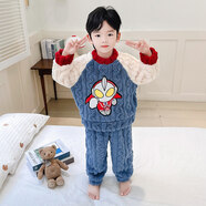 澳顏萊湖南省服兒童裝兒童珊瑚天鵝絨睡衣秋冬卡通男孩嬰兒分裂冬裝溫暖 藍色奧特曼 90 -建議80-90cm 1-2周歲 (20-26斤)