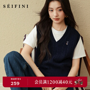 詩(shī)凡黎（‘S EIFINI）【孟子義同款】2026春特調新色刺繡絞花針織開(kāi)衫全羊毛老錢(qián)風(fēng)毛衣 【馬甲】藏青 M