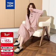 唐獅（TonLion）2024女翻領(lǐng)長(cháng)袖連衣裙長(cháng)裙 柔粉 L 