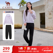 駱駝（CAMEL）加絨連帽運動(dòng)服女裝束腳休閑兩件套裝 C24CAYL6605 星月紫/黑 M