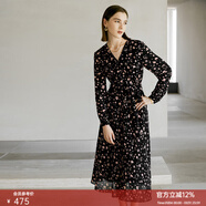 顏域長(cháng)袖V領(lǐng)茶歇連衣裙女春裝2024新款輕熟收腰顯瘦氣質(zhì)碎花長(cháng)裙 粉花（加厚） M/38