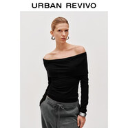 UR2025秋季新款女裝氣質(zhì)簡(jiǎn)約一字領(lǐng)修身短款針織衫UWM950089 黑色 S