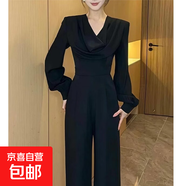 2026春新款氣質(zhì)黑色長(cháng)袖時(shí)尚簡(jiǎn)約修身顯瘦休閑百搭連體褲D3429LYT 黑色 S