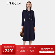 PORTS寶姿女裝秋季新款裝飾雙排扣時(shí)尚西裝領(lǐng)A字連衣裙女 丈青 L (8)