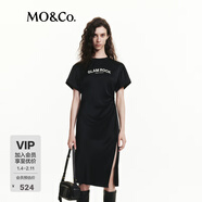 MO&Co.醋酸混紡收腰側開(kāi)叉T恤裙連衣裙摩安珂 黑色 S 160