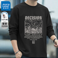 真維斯（Jeanswest） 日系t恤男長(cháng)袖春秋季純棉男士圓領(lǐng)打底衫休閑青少年寬松大碼體恤 黑#山霧D L 【多色可選,搭配無(wú)憂(yōu)】
