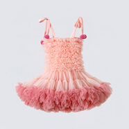 毛毛鴨女童吊帶連衣裙夏裝tutu裙女孩六一兒童節禮服蛋糕寶寶周歲公主裙 桃粉【毛球款】 均碼 S (100CM)