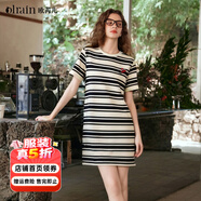Olrain【5折】法式夏季新款條紋休閑時(shí)尚連衣裙小個(gè)子顯瘦長(cháng)裙 黑白條紋 M