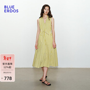 BLUE ERDOS連衣裙女春夏新款v領(lǐng)優(yōu)雅田園風(fēng)格紋收腰設計無(wú)袖長(cháng)裙 芥綠格紋 L (170)