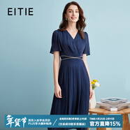 愛(ài)特愛(ài)（EITIE）氣質(zhì)優(yōu)雅V領(lǐng)收腰裙子壓褶釘珠連衣裙夏新款高端女裝B2407322 深海藍31 L 165