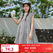 三福無(wú)袖連衣裙2025夏飛飛袖甜美寬松公主裙A字裙子娃娃裙女裝499690 黑白格 L