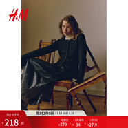 H&M女裝毛針織衫2025冬季新款冬日千金感穿搭裙式下擺開(kāi)衫1315270 黑色 M 165/96