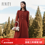 菲妮迪（FINITY）品牌純羊絨連衣裙冬簡(jiǎn)約風(fēng)高端橘紅色高腰A字裙女 橘紅色 M