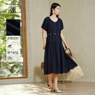 A.YILIAN【商場(chǎng)同款】阿依蓮慵懶風(fēng)連衣裙女26夏季新款顯瘦度假風(fēng)a字裙子 海軍藍 S