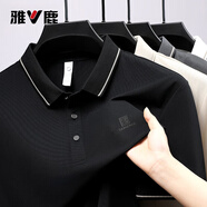 雅鹿短袖t恤男夏季新款舒適休閑潮流運動(dòng)彈力時(shí)尚簡(jiǎn)約短袖POLO休閑裝 W1771-6黑色 2XL /41/144-165斤