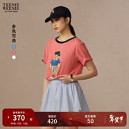 Teenie Weenie【明星同款】小熊女裝T恤夏季情侶撞色印花短袖 中粉色 L