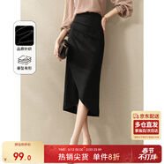 尚都比拉氣質(zhì)設計感半身裙女裝秋季開(kāi)衩包臀裙顯瘦中長(cháng)款裙子女 黑色 M