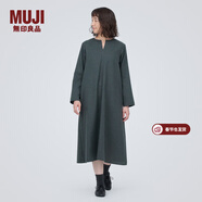 MUJI女式 起毛 V領(lǐng)長(cháng)袖連衣裙 女款長(cháng)裙裙子秋冬 女裝 BC2FBC3A 炭灰色 M (160/84A)