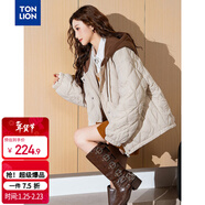 唐獅（TonLion）2025秋冬女針織拼接撞色連帽短款棉衣