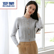 羅蒙（ROMON）短款針織開(kāi)衫女士秋冬新款高腰修身羊毛衫圓領(lǐng)長(cháng)袖加厚毛衣外套女 灰色 M (建議90-100斤)