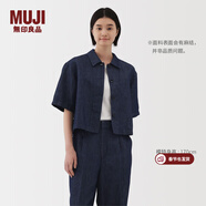 MUJI女式 漢麻混 牛仔短袖襯衫女士襯衣外套25年夏季BC2N6A5S 藏青色 S (155/80A)