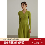 獨束大碼女裝優(yōu)雅2色氣質(zhì)針織連衣裙女2022秋冬新款微胖mm打底裙子 綠色 L