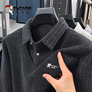 啄木鳥(niǎo)（TUCANO）長(cháng)袖t恤男假兩件雪貂絨高質(zhì)感爸爸裝休閑簡(jiǎn)約翻領(lǐng)POLO衫 黑 XL