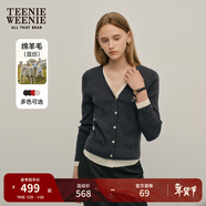 Teenie Weenie小熊女裝秋季時(shí)尚綿羊毛衣長(cháng)袖款毛針織開(kāi)衫灰色外套 深灰色 M (165)