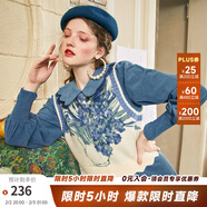 兩三事梵高系列 靜美如秋葉 秋季新款森女風(fēng)后背綁帶花色無(wú)袖毛衣背心女 鳶尾花 S