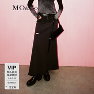 MO&Co.半身裙棉質(zhì)黑色牛仔布拼接低腰長(cháng)款破洞卷邊魚(yú)尾裙摩安珂 炭黑色 S 160