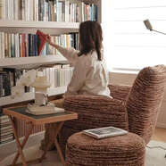 語(yǔ)森憶復古貝拉沙發(fā)單人椅休閑懶人可旋轉沙發(fā)椅客廳臥室陽(yáng)臺 組合 巖灰礫痕  可旋轉