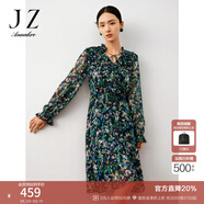 玖姿·安娜蔻波普風(fēng)碎花X型雪紡印花浪漫優(yōu)雅連衣裙女秋款 花丈青 2XL