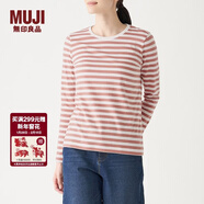 MUJI MUJI 女式 印度棉天竺編織 圓領(lǐng)長(cháng)袖T恤 BBD01A0S 粉紅色X條紋 XS