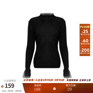 兩三事梵高文藝 青衫 蕾絲拼接半高領(lǐng)打底衫女春季復古修身內搭針織衫 黑色 均碼 F